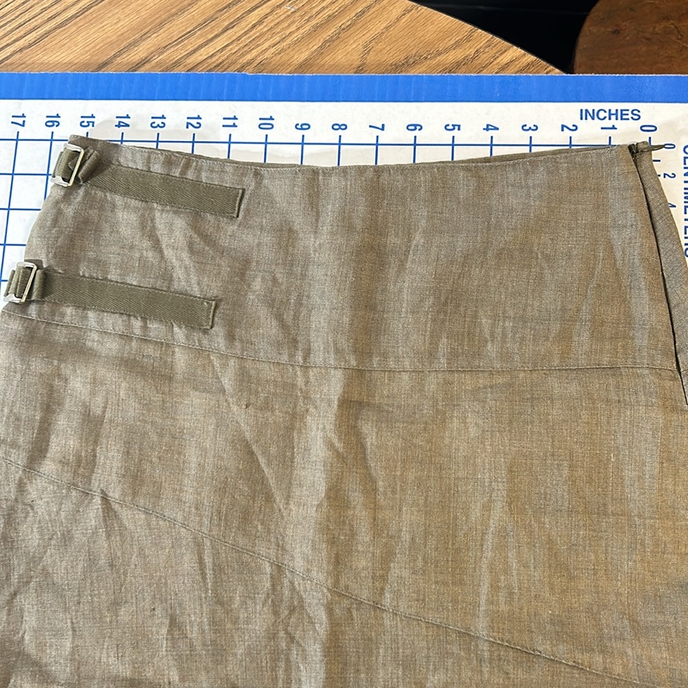 Sandro Asymmetrical Linen Blend Skirt in Olive-Tan - Picture 7 of 7